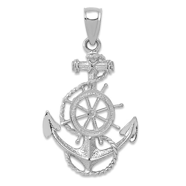 Jewels By Lux 14K White Gold Polished Anchor with Textured Rope Pendant 